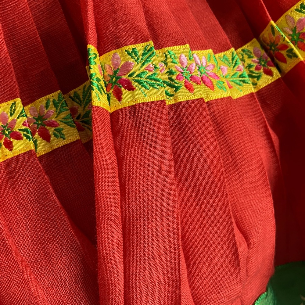 Kenzo Red Midi Skirt with Green Floral Border - Picture 7 of 16